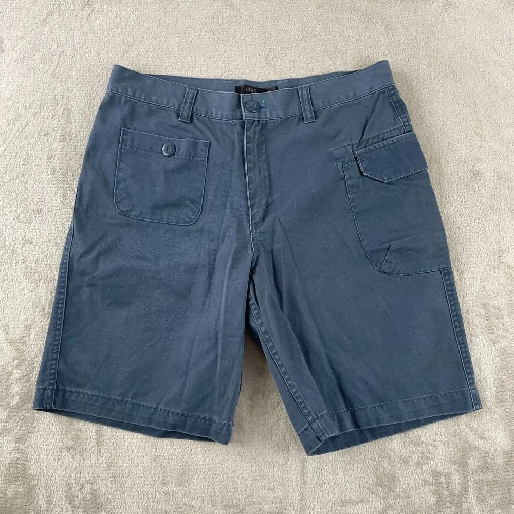 UNIS Field Cargo Shorts Men Medium‎ (32x9) Blue Chino Zip Fly Made in Korea